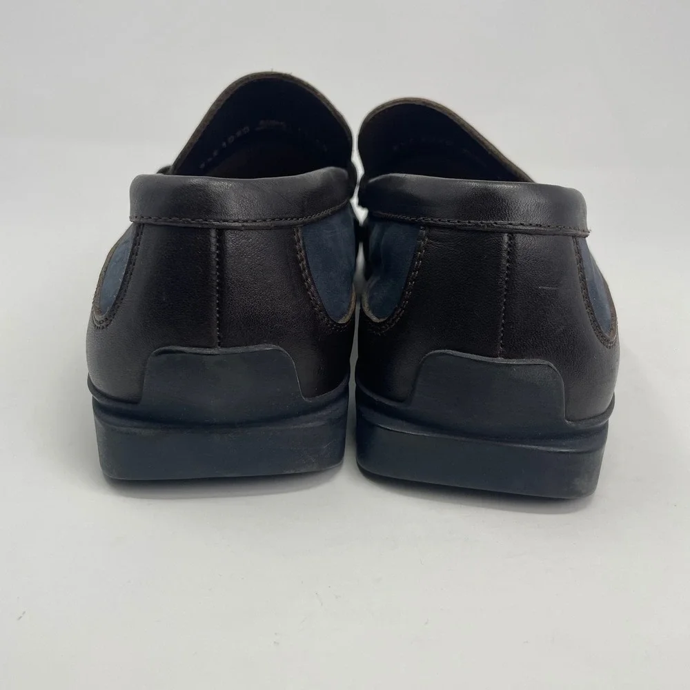 Bally Rumo Men 10.5 D Brown Leather Navy Suede Preppy Penny Loafers Italian Made